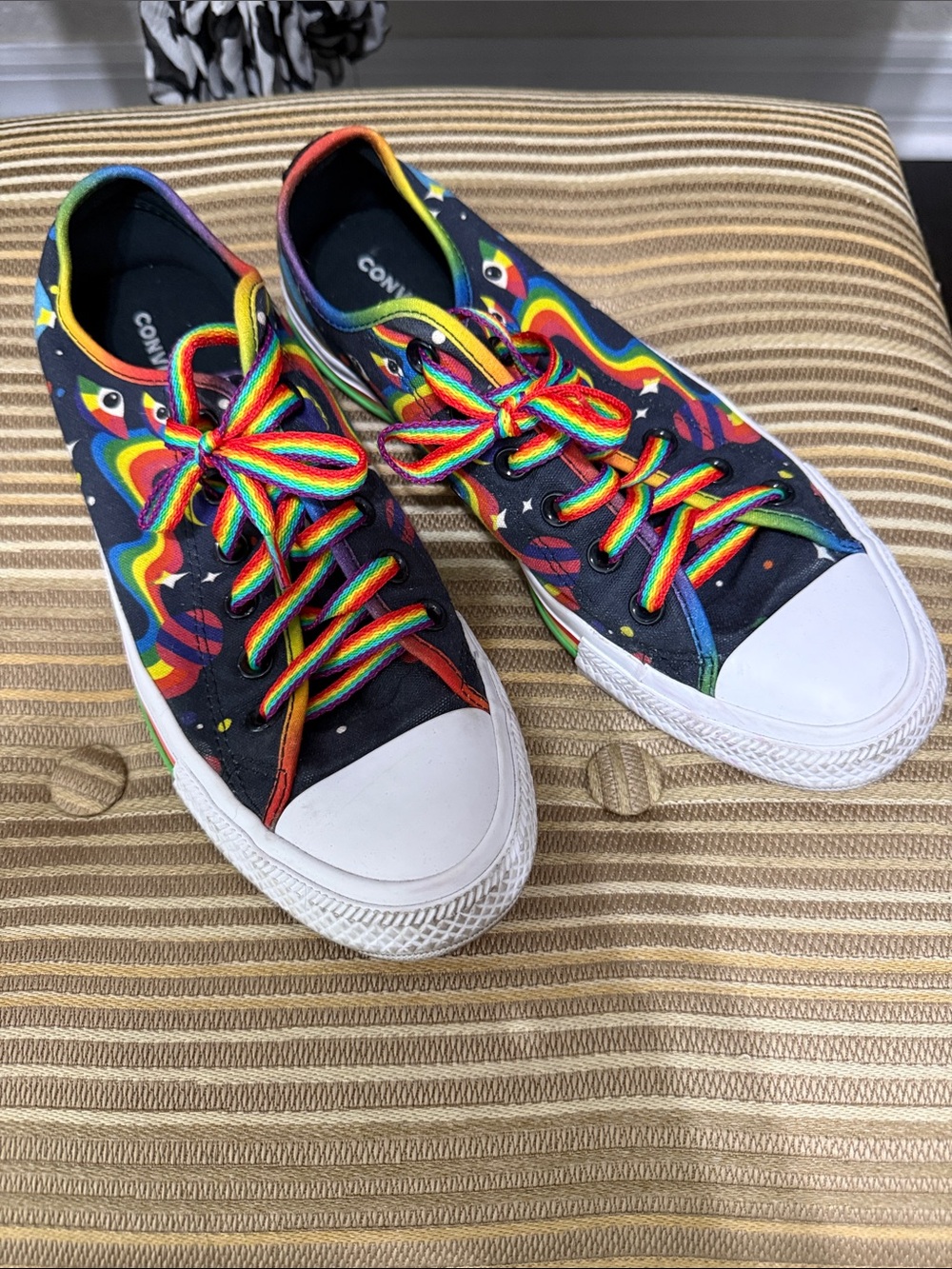 Converse Black Low-Top Sneakers with Rainbow Graphic